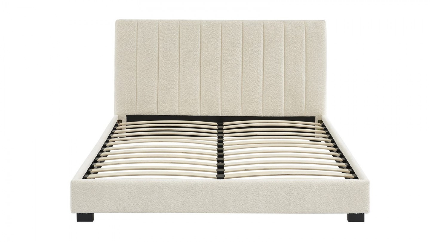 Ensemble lit 160x200 en tissu bouclé écru William + Matelas mousse gel à mémoire de forme, double confort - Dual Confort