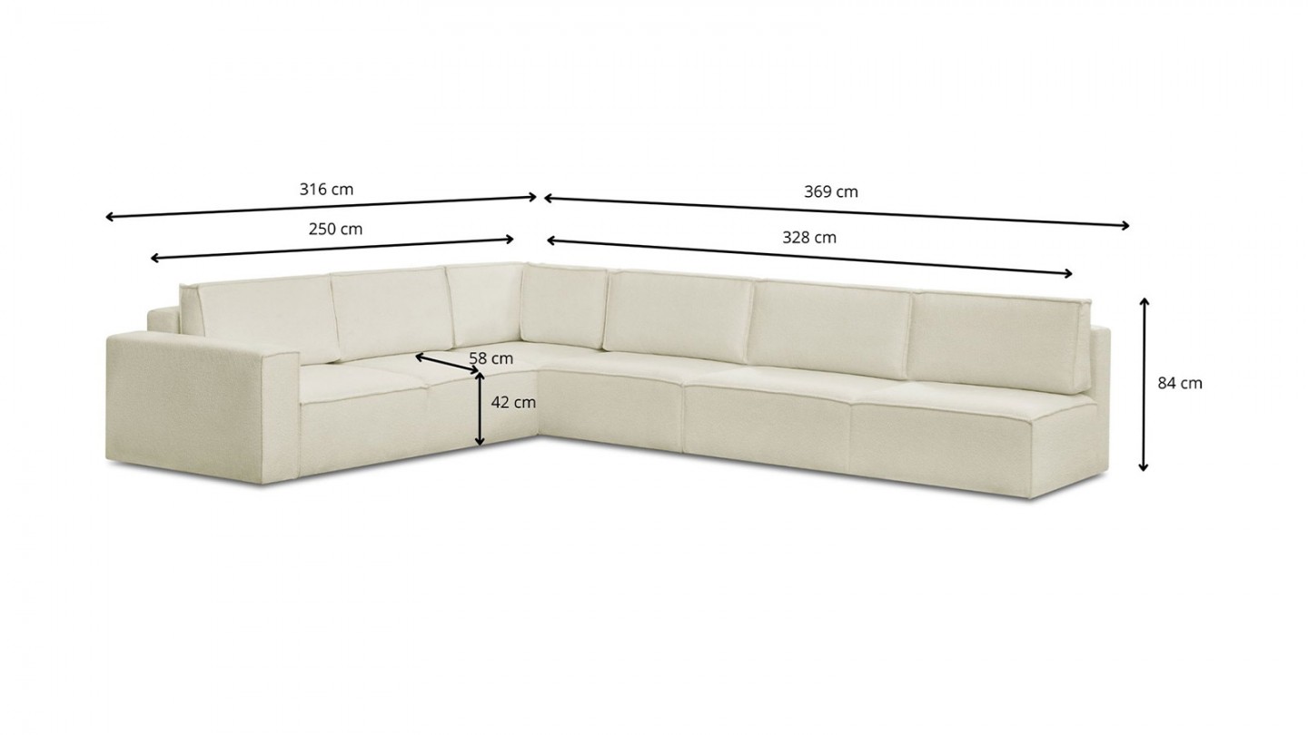 Canapé d'angle à droite modulable convertible 10 places en tissu bouclé écru - Harper Mod