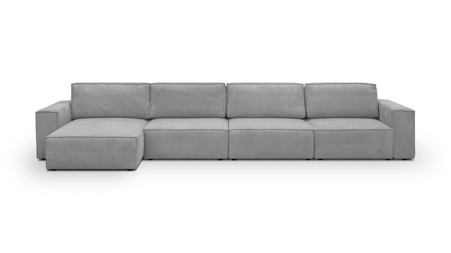 Canapé d'angle modulable 6/7 places en velours côtelé gris clair - Harper Mod