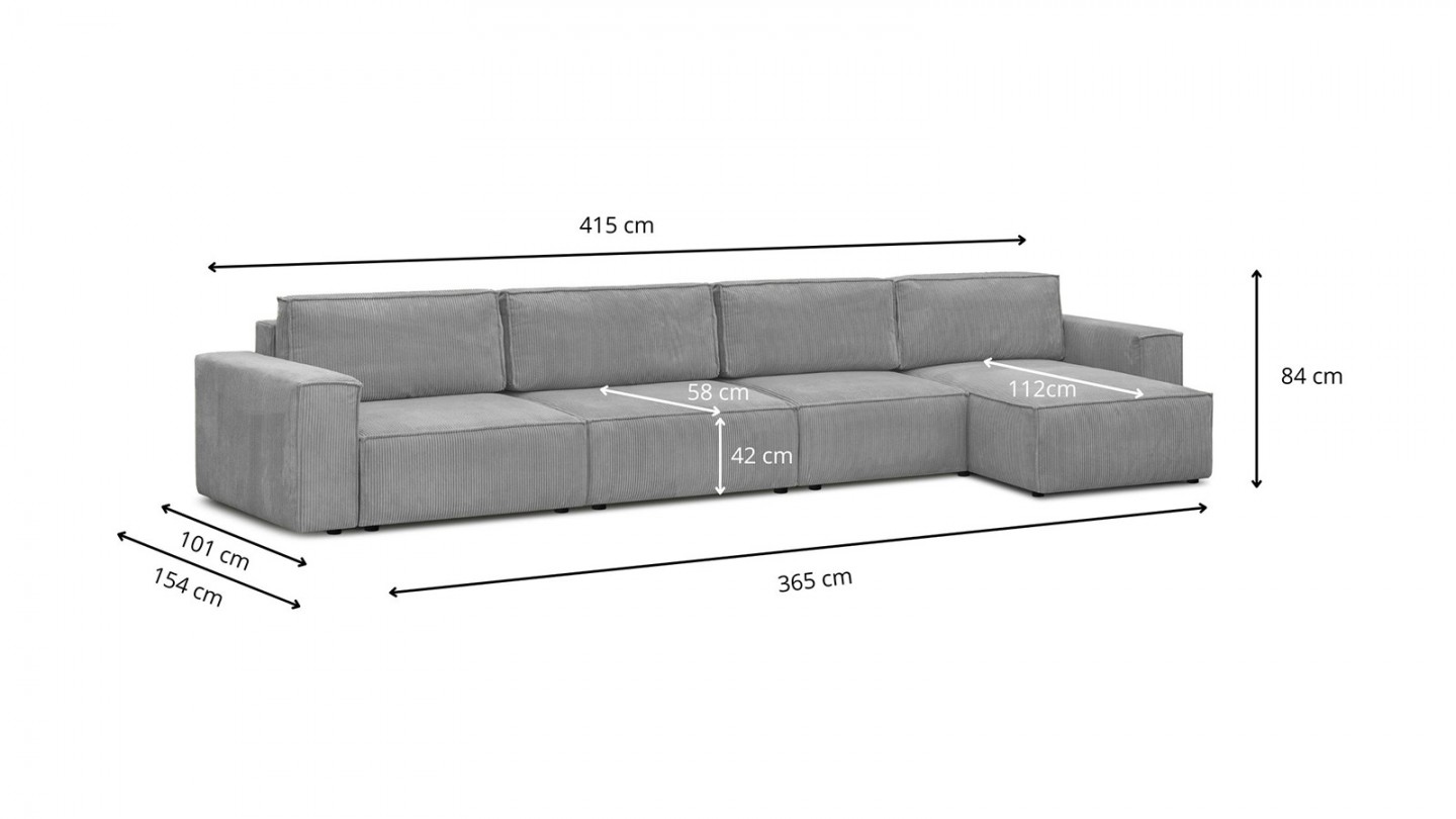 Canapé d'angle modulable 6/7 places en velours côtelé gris clair - Harper Mod