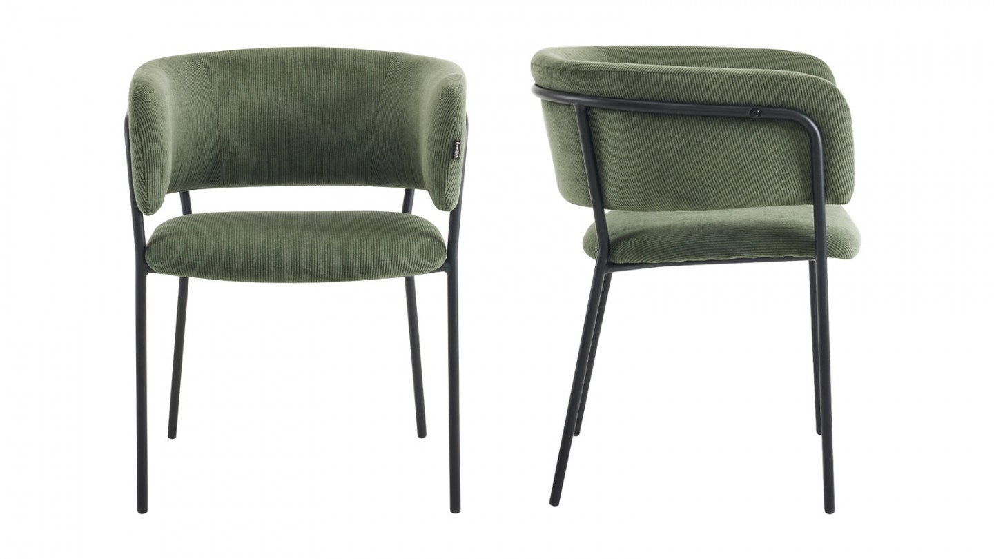 Lot de 2 fauteuils de table en velours côtelé vert - Malone