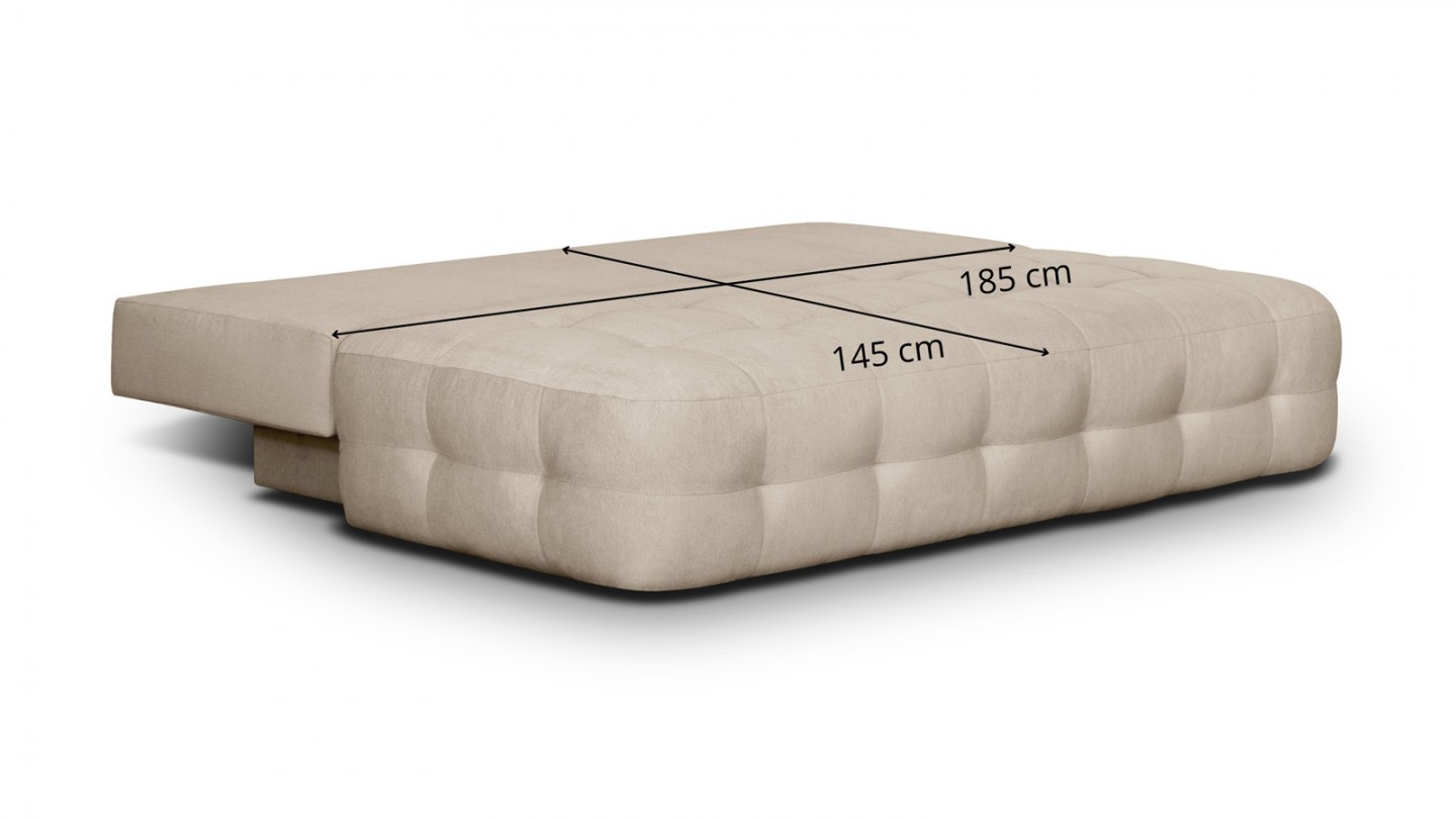 Canapé convertible 3 places avec coffre de rangement en tissu chenille beige - Léo