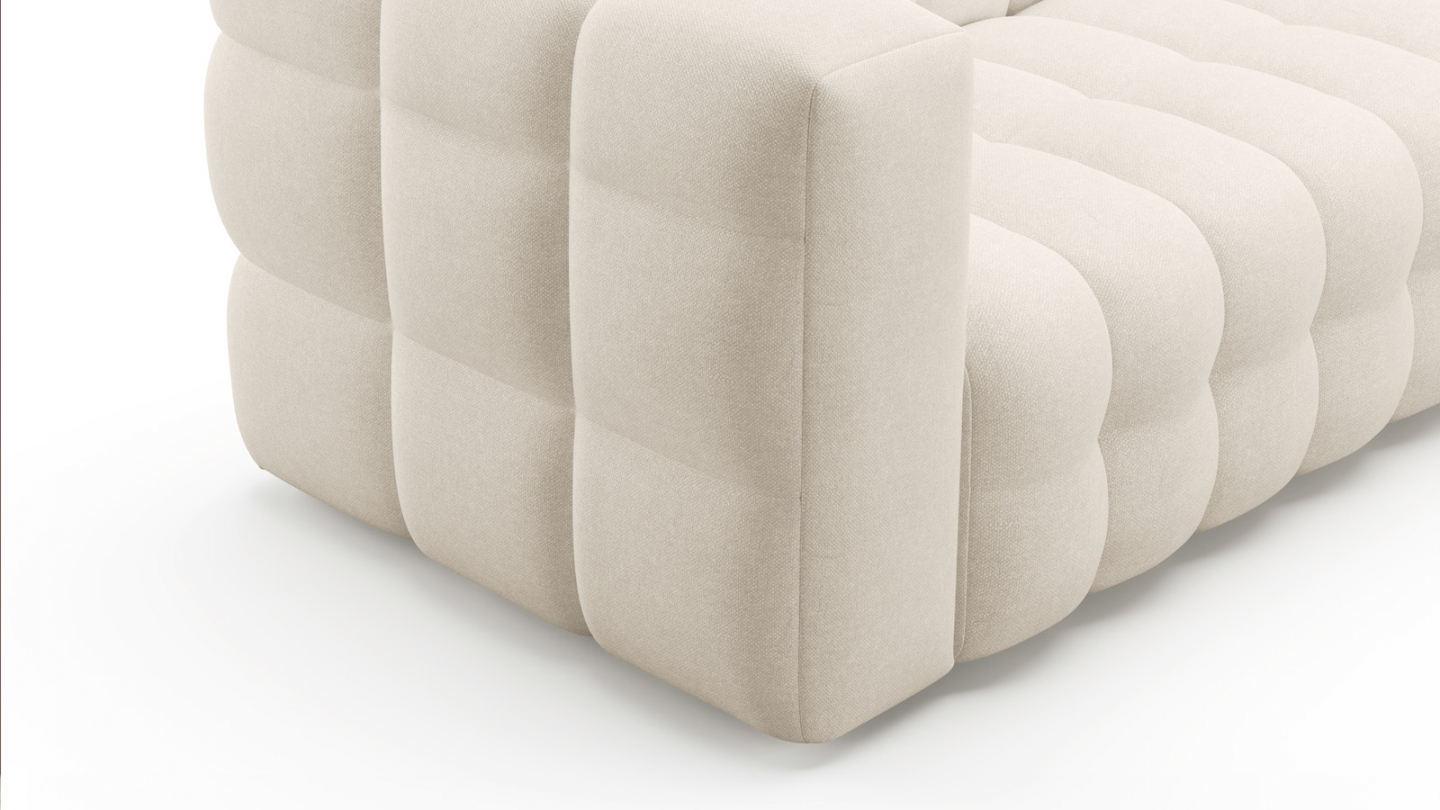 Canapé capitonné 3 places en tissu chenille beige - Cester