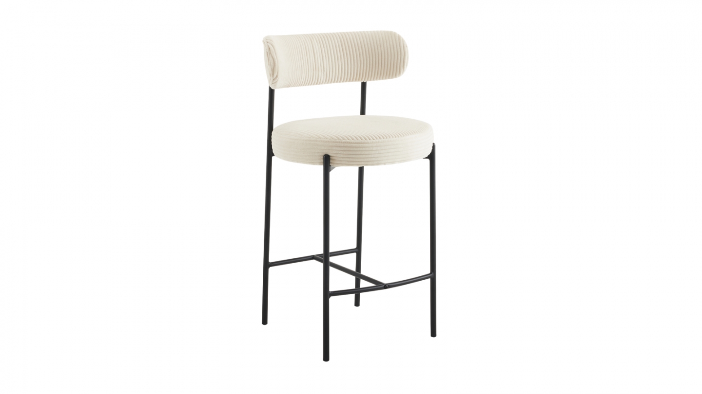 Lot de 2 tabourets de bar en velours côtelé beige - Evora