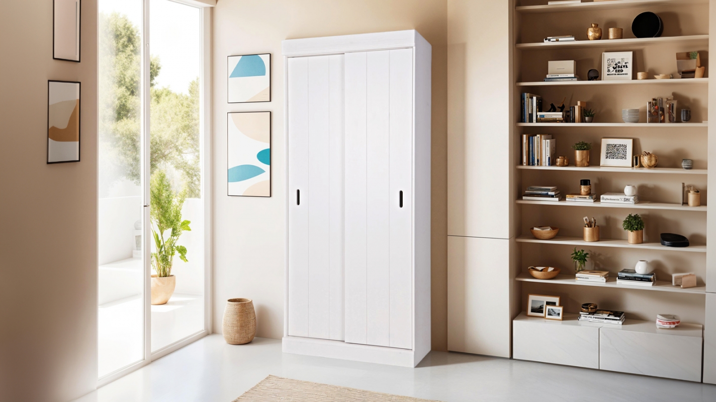 Armoire 2 portes en pin blanc - Collection Row - Woood