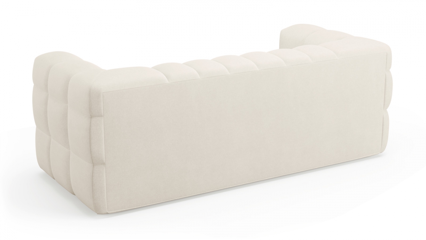 Ensemble Canapé capitonné 3 places + Pouf en tissu chenille beige - Cester