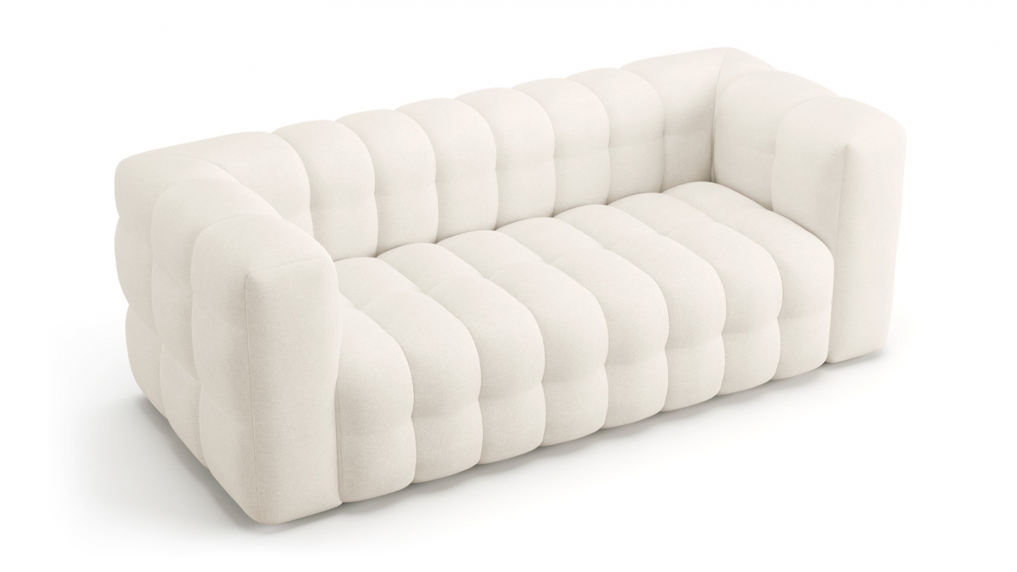 Ensemble Canapé capitonné 3 places + Pouf en tissu chenille beige - Cester