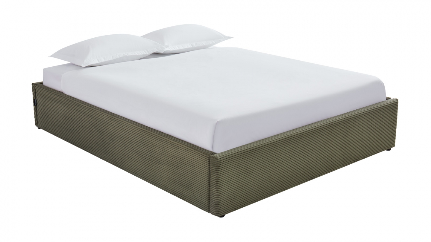 Lit coffre adulte 140x190 cm en velours côtelé vert avec sommier - Handy