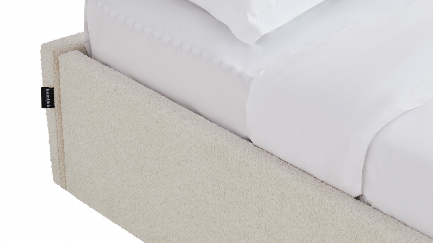 Lit coffre adulte 140x190 cm en tissu bouclé beige avec sommier - Handy