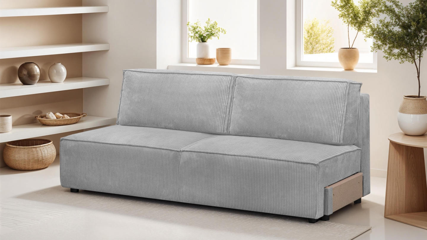 Module canapé convertible 2 places avec coffre de rangement en velours côtelé gris clair - Harper Mod