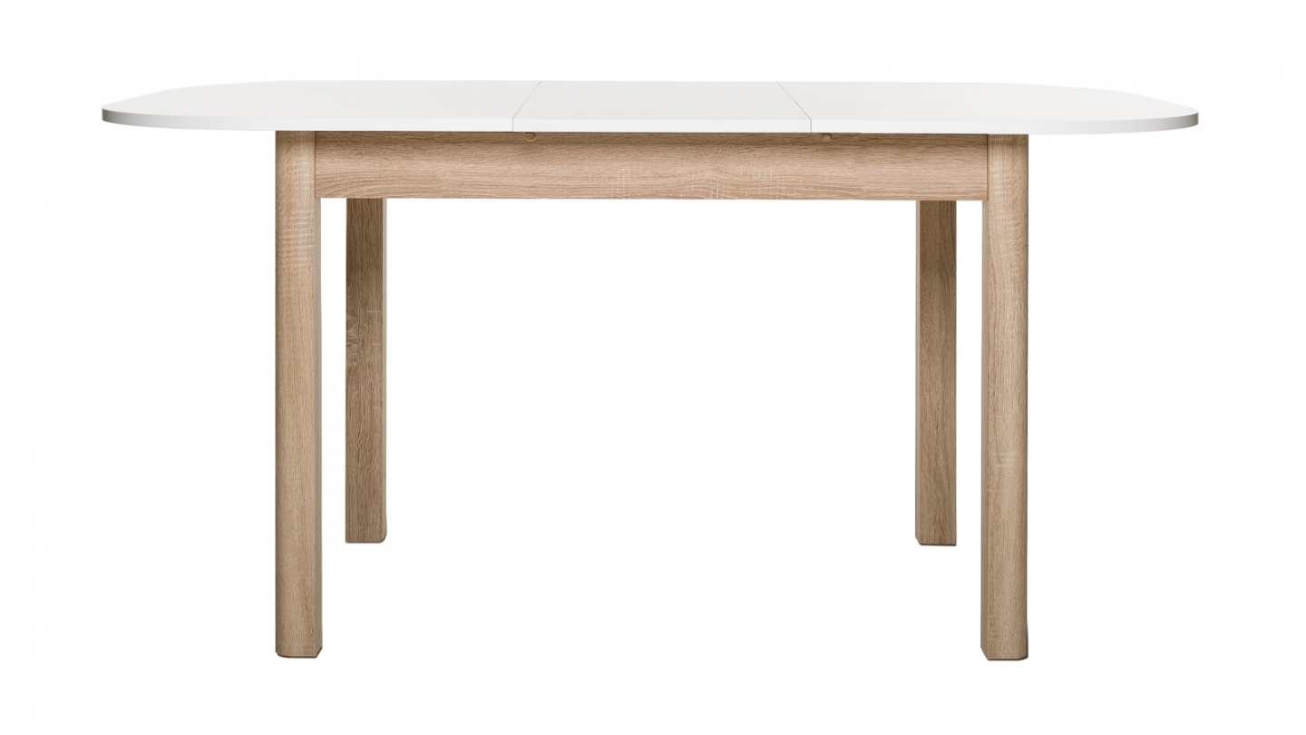 Table à manger extensible blanc/effet chêne 4/6 personnes 120/160 cm - Tori