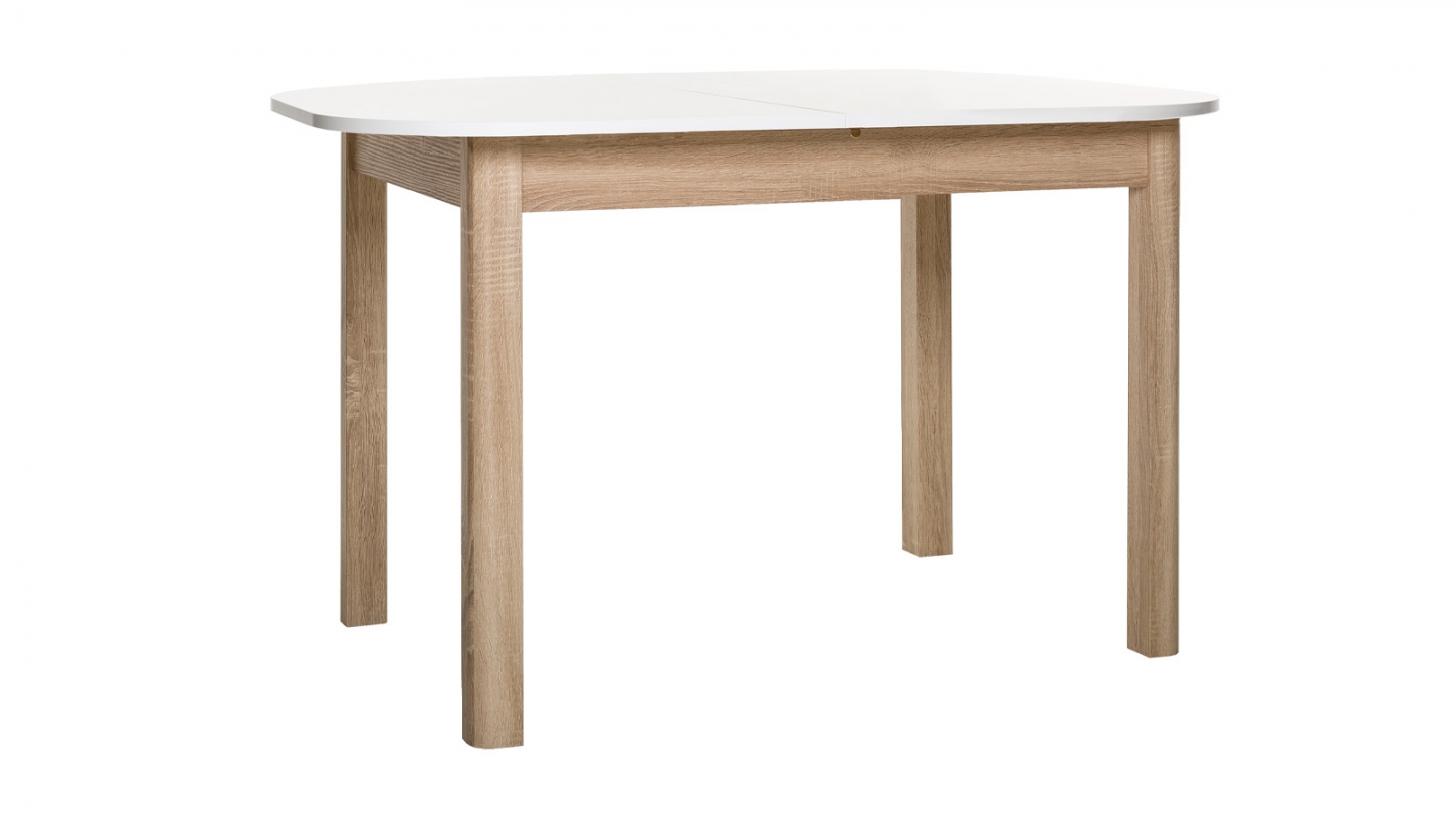 Table à manger extensible blanc/effet chêne 4/6 personnes 120/160 cm - Tori