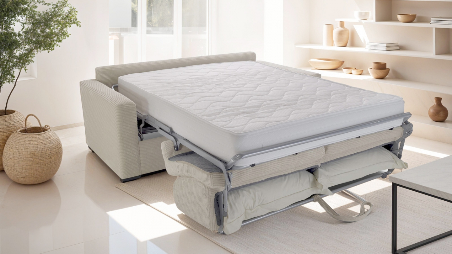 Canape-convertible-3 places-en-velours-cotele- beige -Anzio