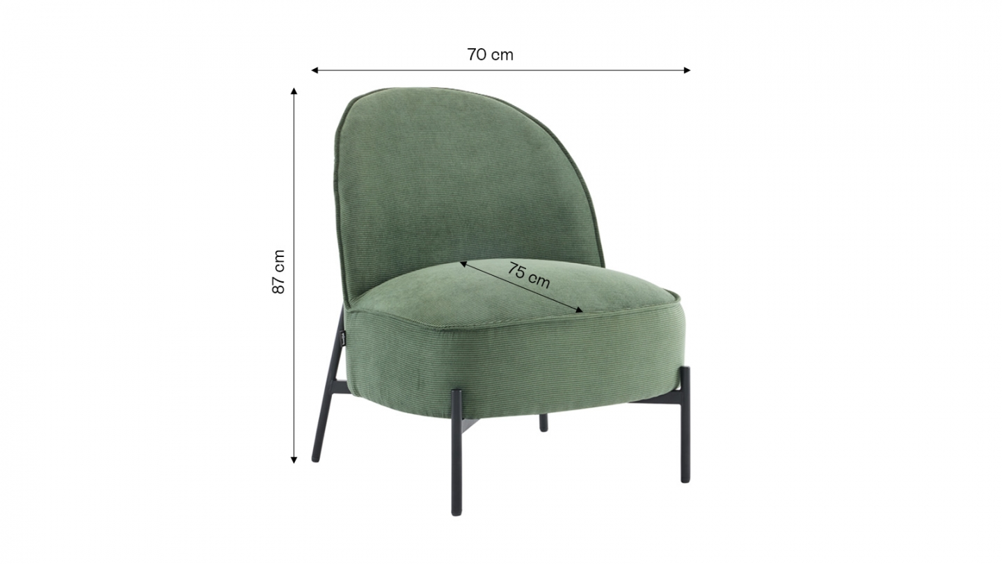 Fauteuil en velours côtelé vert kaki - Basile