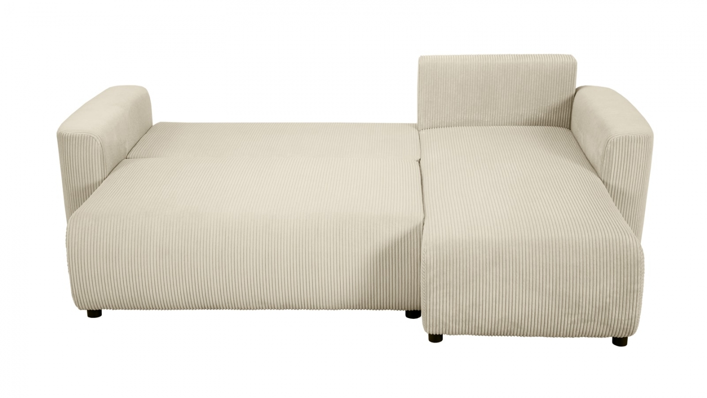 Canapé d'angle convertible réversible 3/4 places en velours côtelé beige avec coffre de rangement - Uma