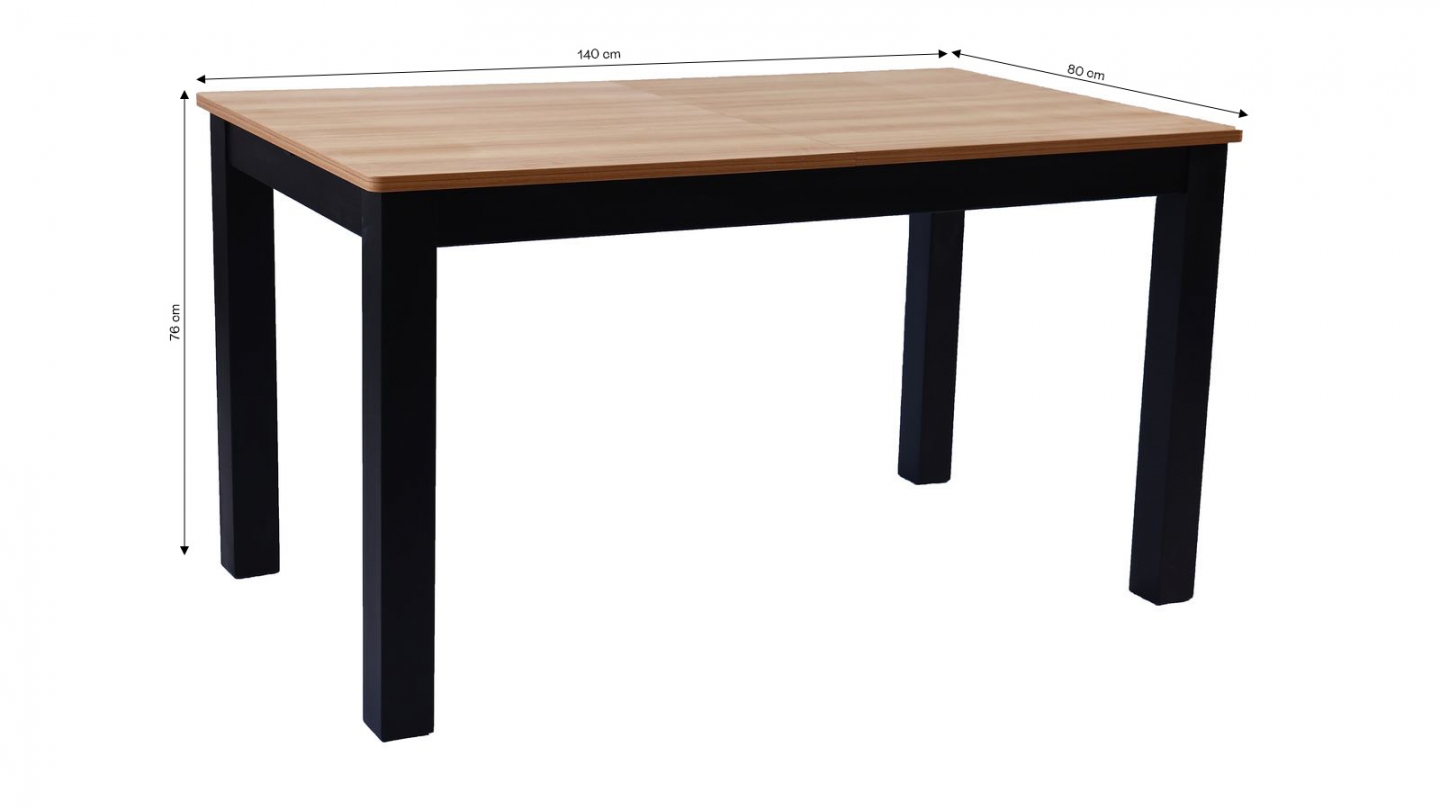 Table à manger extensible effet bois, piètement noir 140/180 cm - Lexi