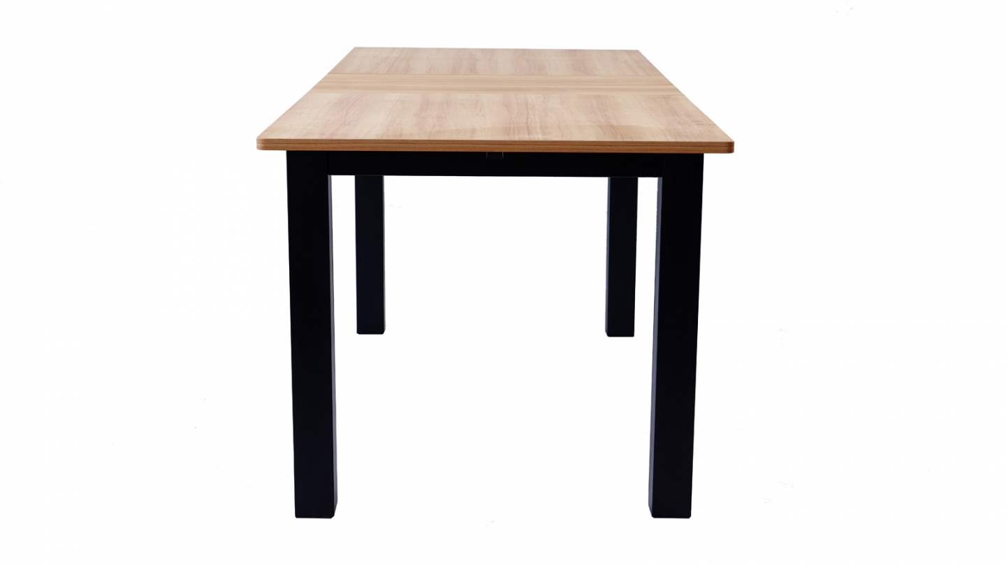 Table à manger extensible effet bois, piètement noir 140/180 cm - Lexi