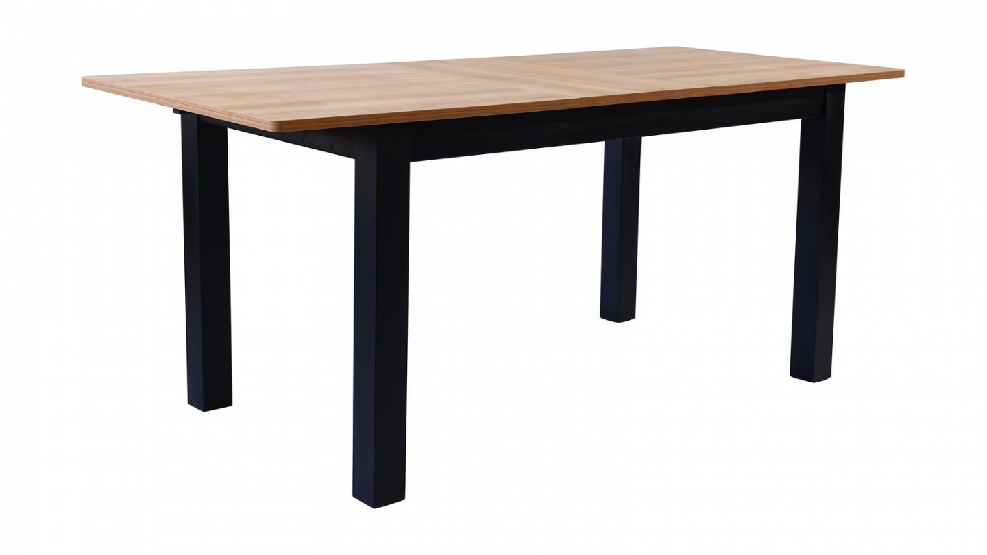 Table à manger extensible effet bois, piètement noir 140/180 cm - Lexi