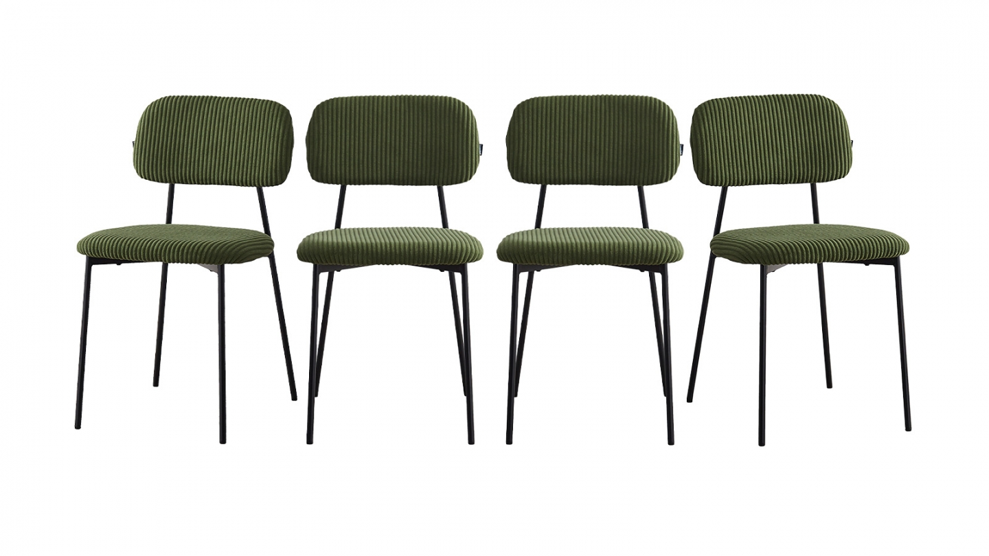 Lot de 4 chaises en velours côtelé vert kaki - Lorie