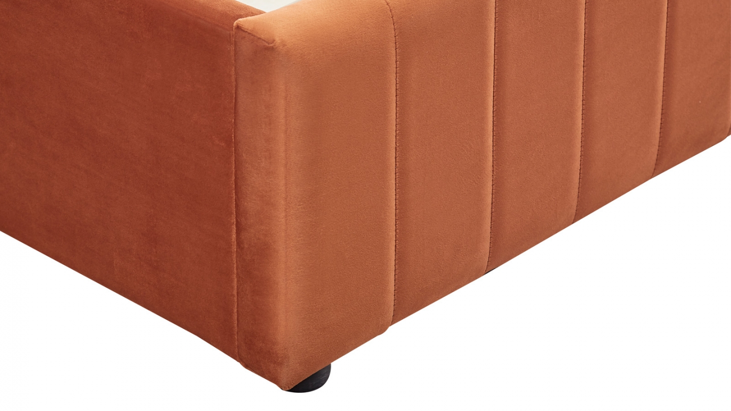 Lit coffre adulte 140x190 cm avec tête de lit capitonnée en velours terracotta - Ava