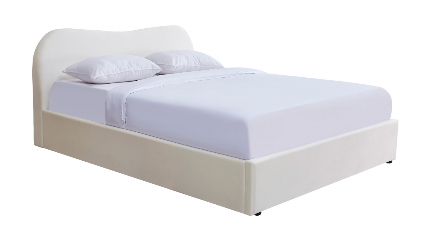 Lit coffre adulte 140x190 cm avec tête le lit matelassée en velours beige - Suzon