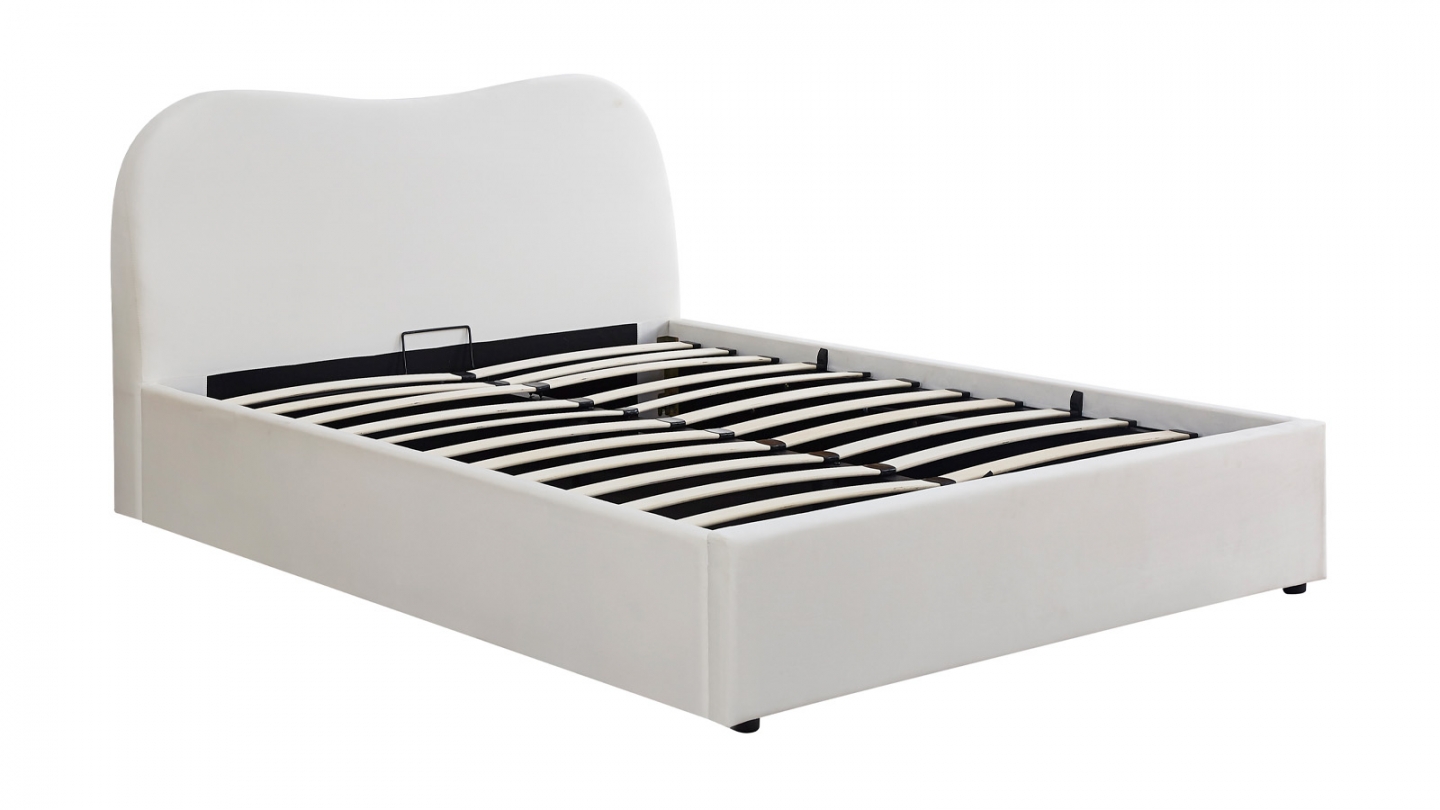 Lit coffre adulte 140x190 cm avec tête le lit matelassée en velours beige - Suzon