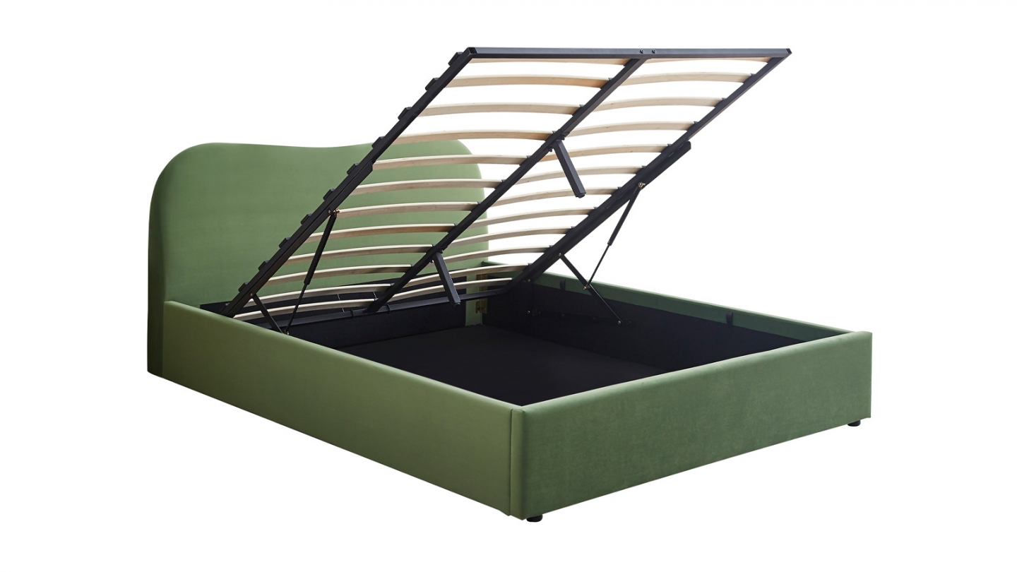 Lit coffre adulte 160x200 cm avec tête le lit matelassée en velours vert clair - Suzon