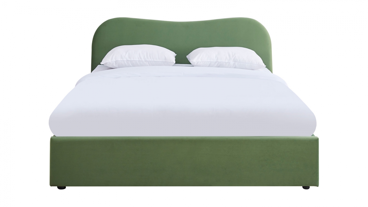 Lit coffre adulte 160x200 cm avec tête le lit matelassée en velours vert clair - Suzon