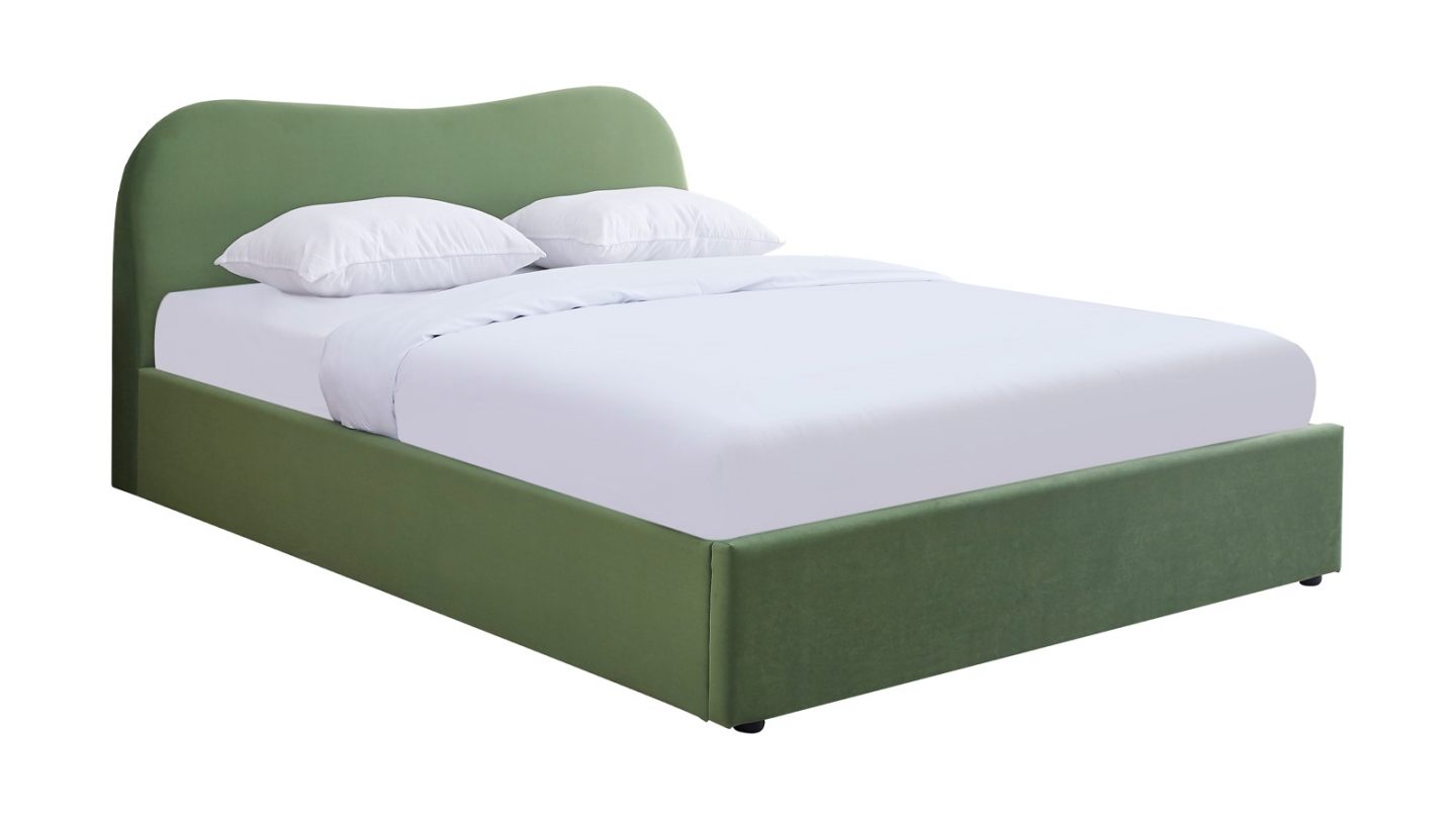 Lit coffre adulte 160x200 cm avec tête le lit matelassée en velours vert clair - Suzon