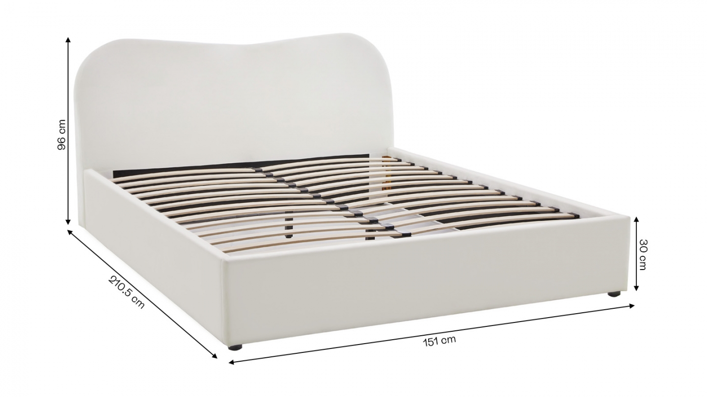 Lit adulte 140x190 cm avec tête le lit matelassée en velours beige - Ninon