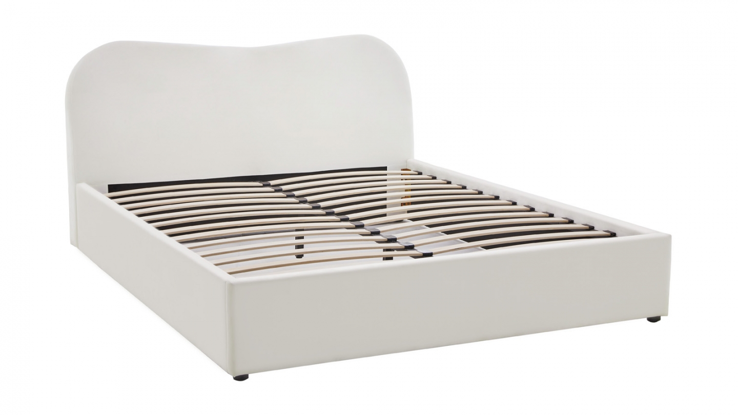 Lit adulte 160x200 cm avec tête le lit matelassée en velours beige - Ninon