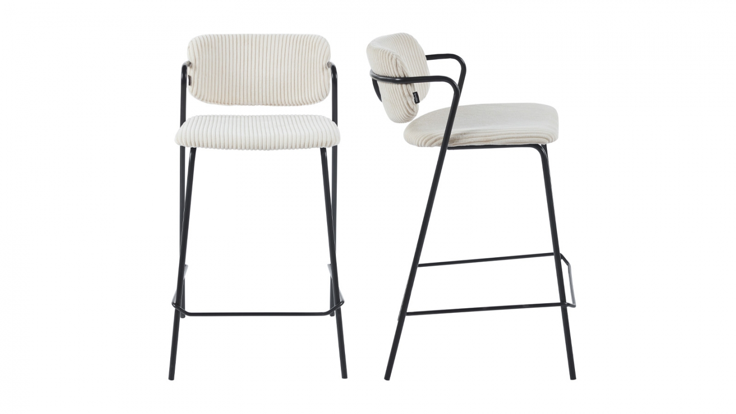 Lot de 2 tabourets de bar en velours côtelé beige - Jones