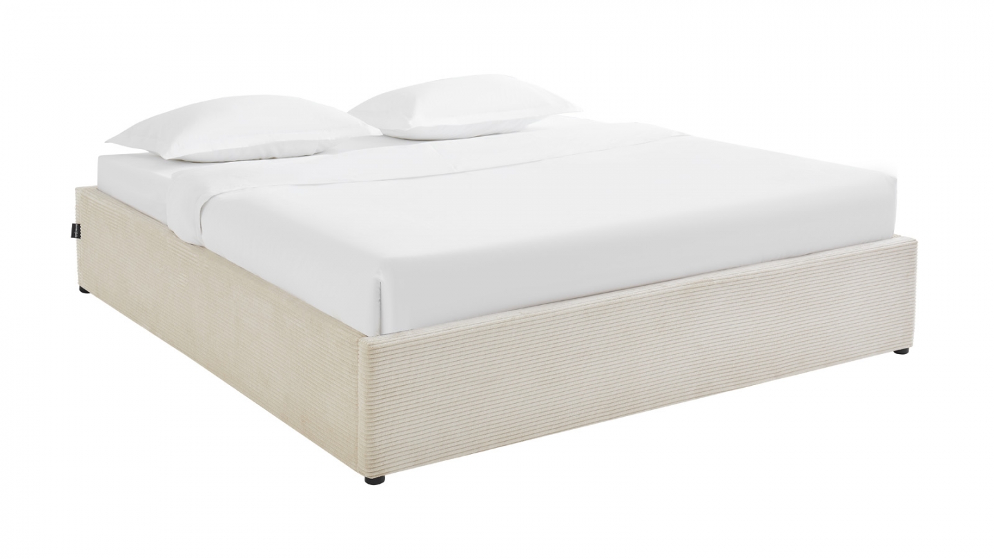 Lit coffre adulte 180x200 cm en velours côtelé beige avec sommier - Handy