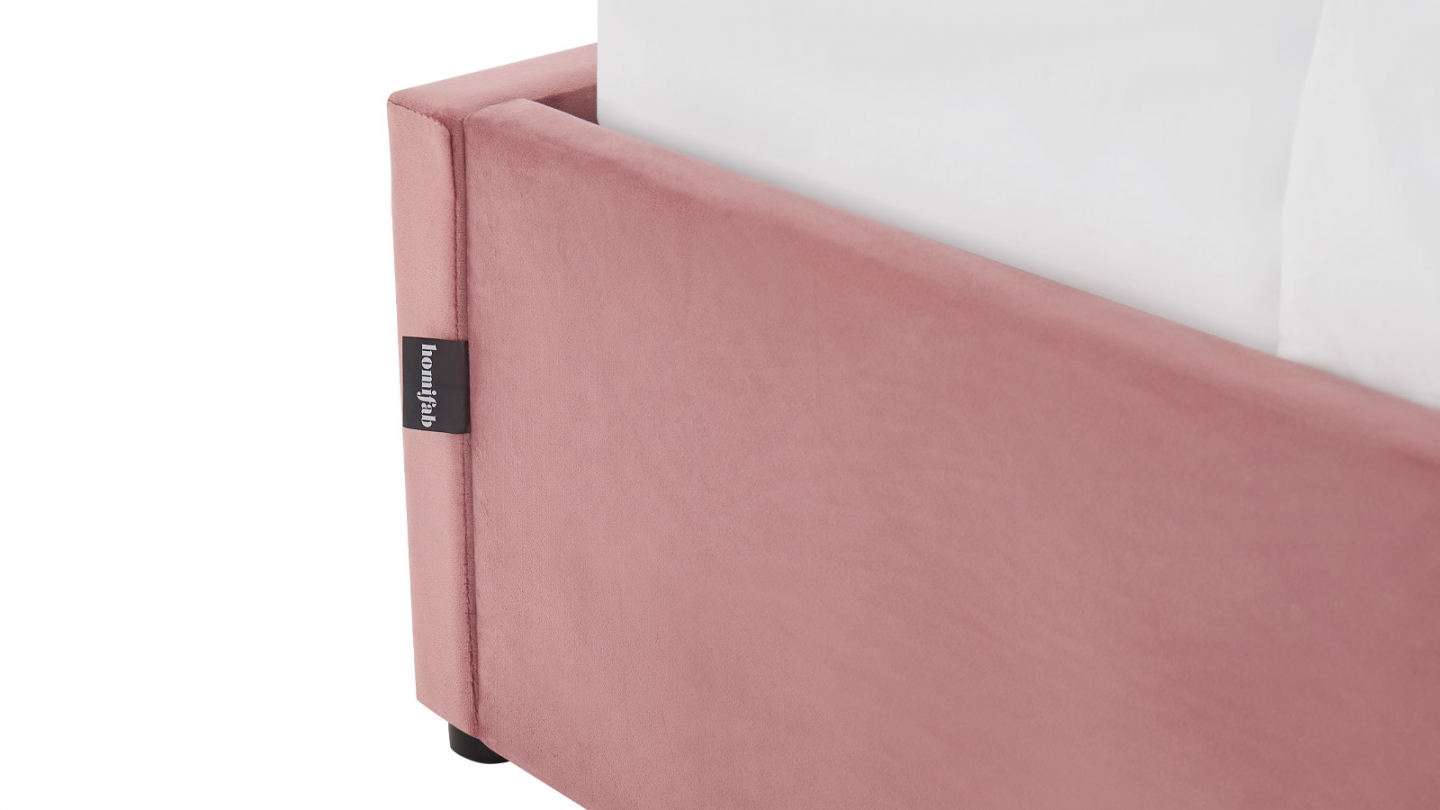 Lit coffre adulte 90x190 cm en velours rose avec sommier - Handy