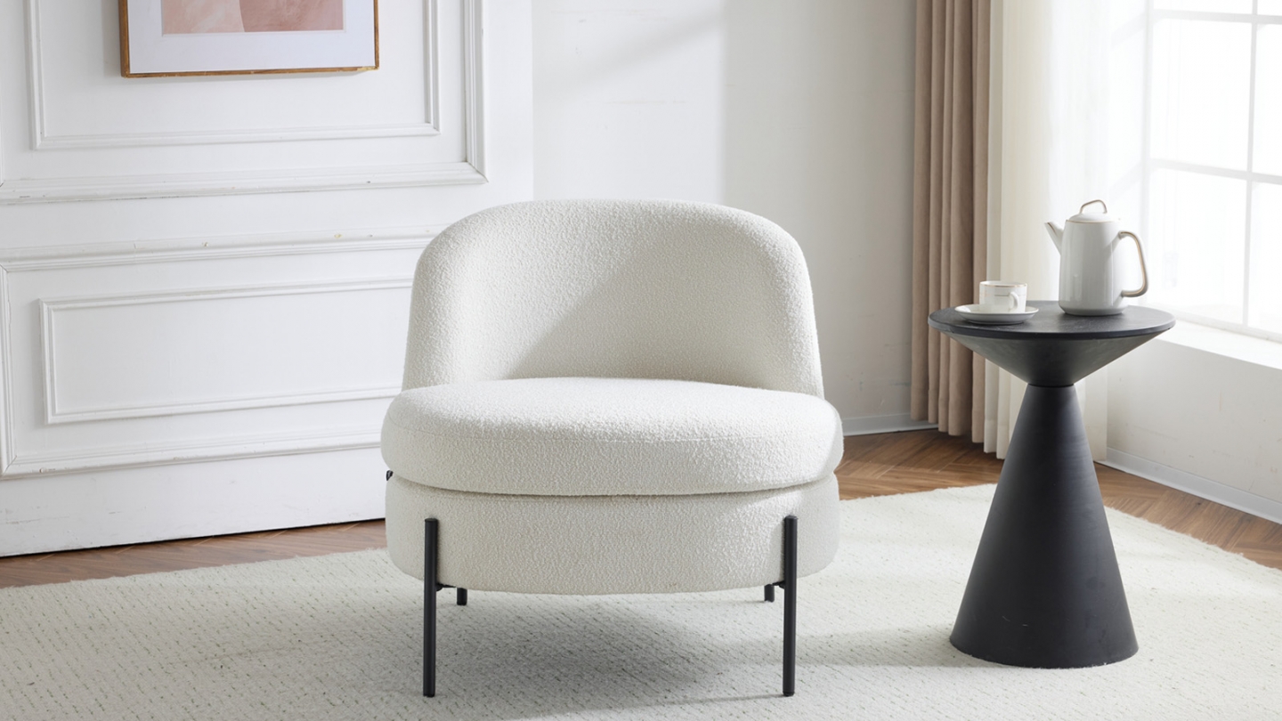 Fauteuil en tissu bouclé beige - Vianney