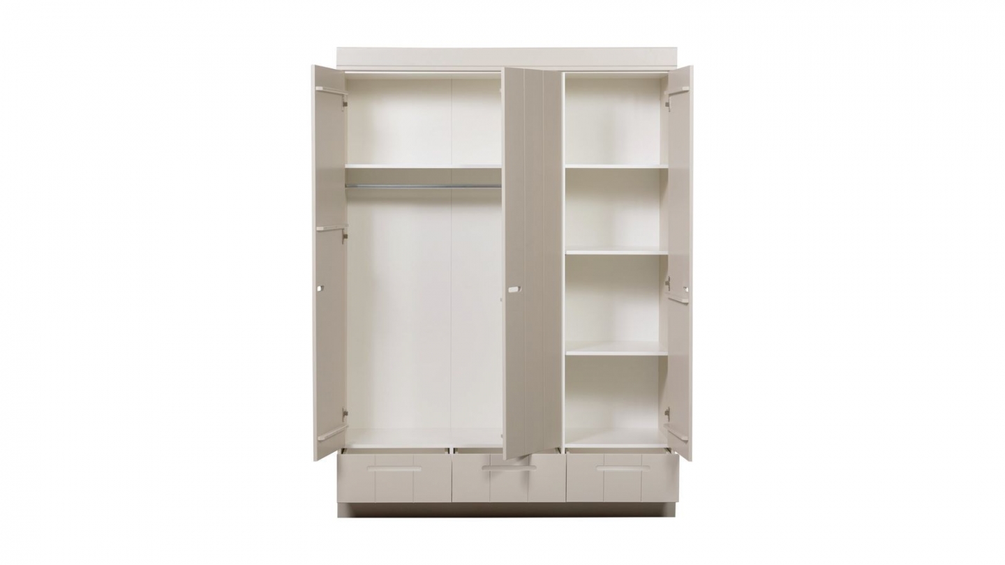 Armoire 3 portes 3 tiroirs en bois FSC beige 140 cm - Connect