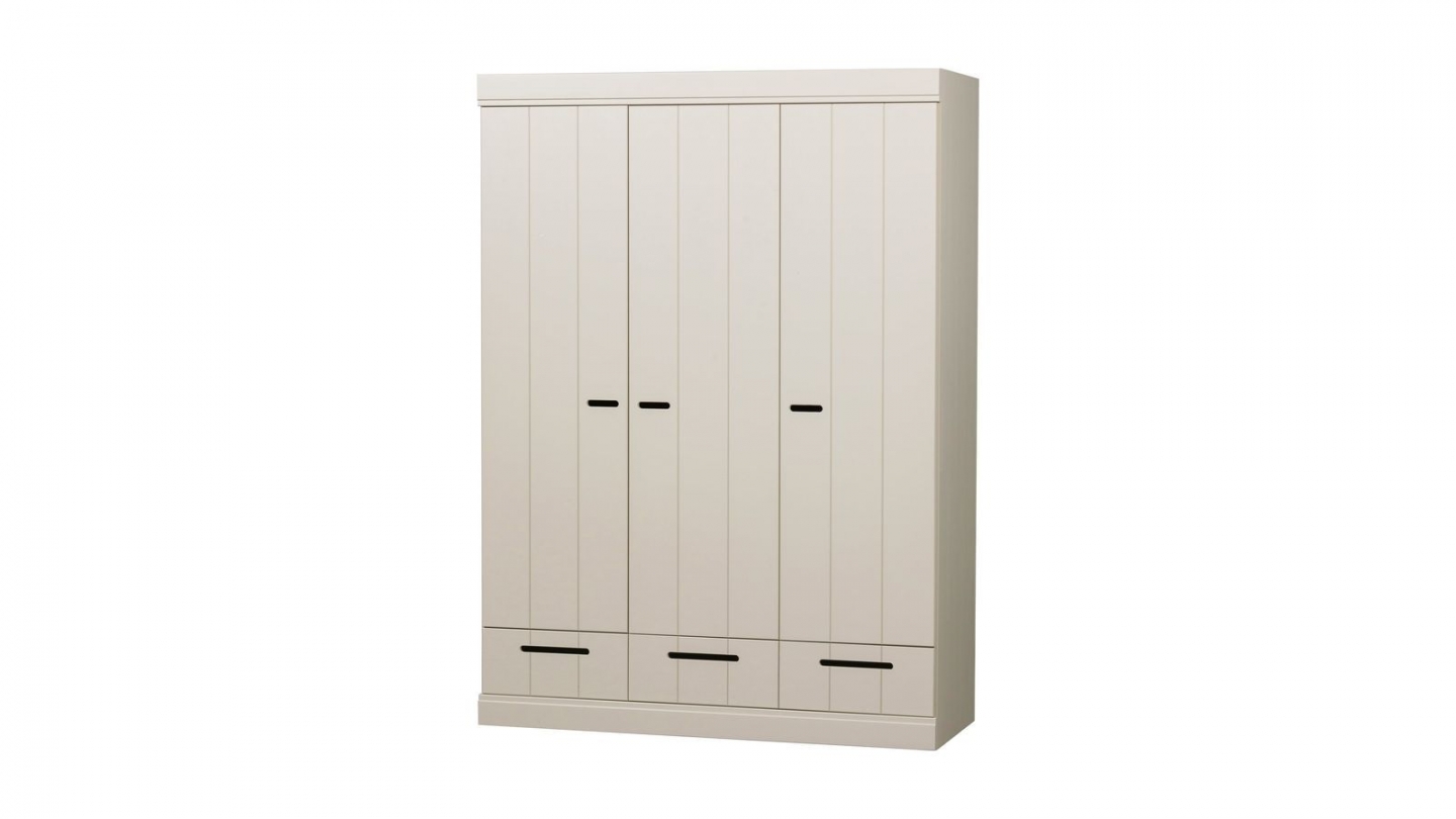 Armoire 3 portes 3 tiroirs en bois FSC beige 140 cm - Connect