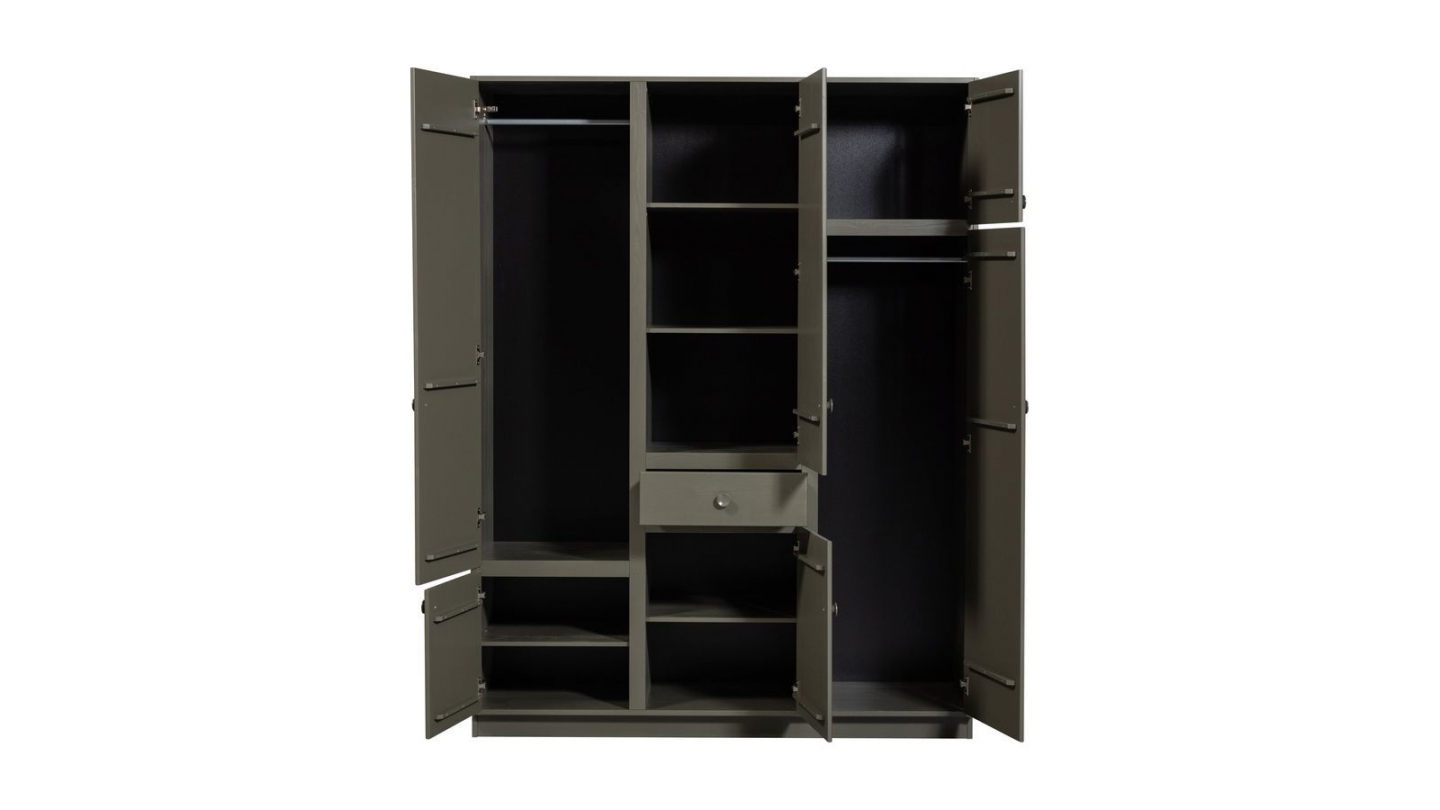 Armoire 5 portes 1 tiroir en bois FSC vert kaki 160 cm - Alfie