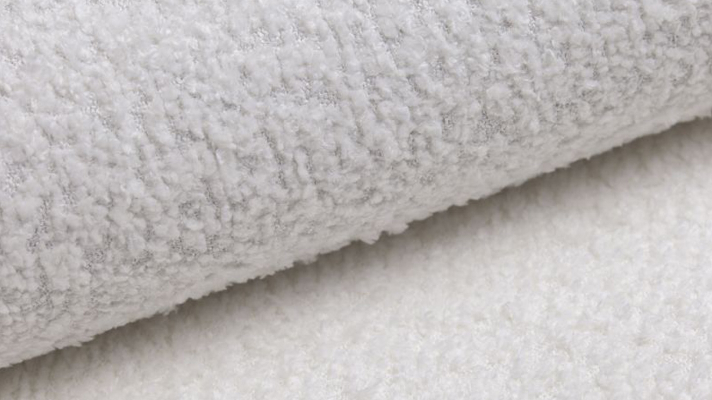 Canapé d'angle à droite panoramique modulable convertible 9/10 places en tissu bouclé beige - Harper Mod