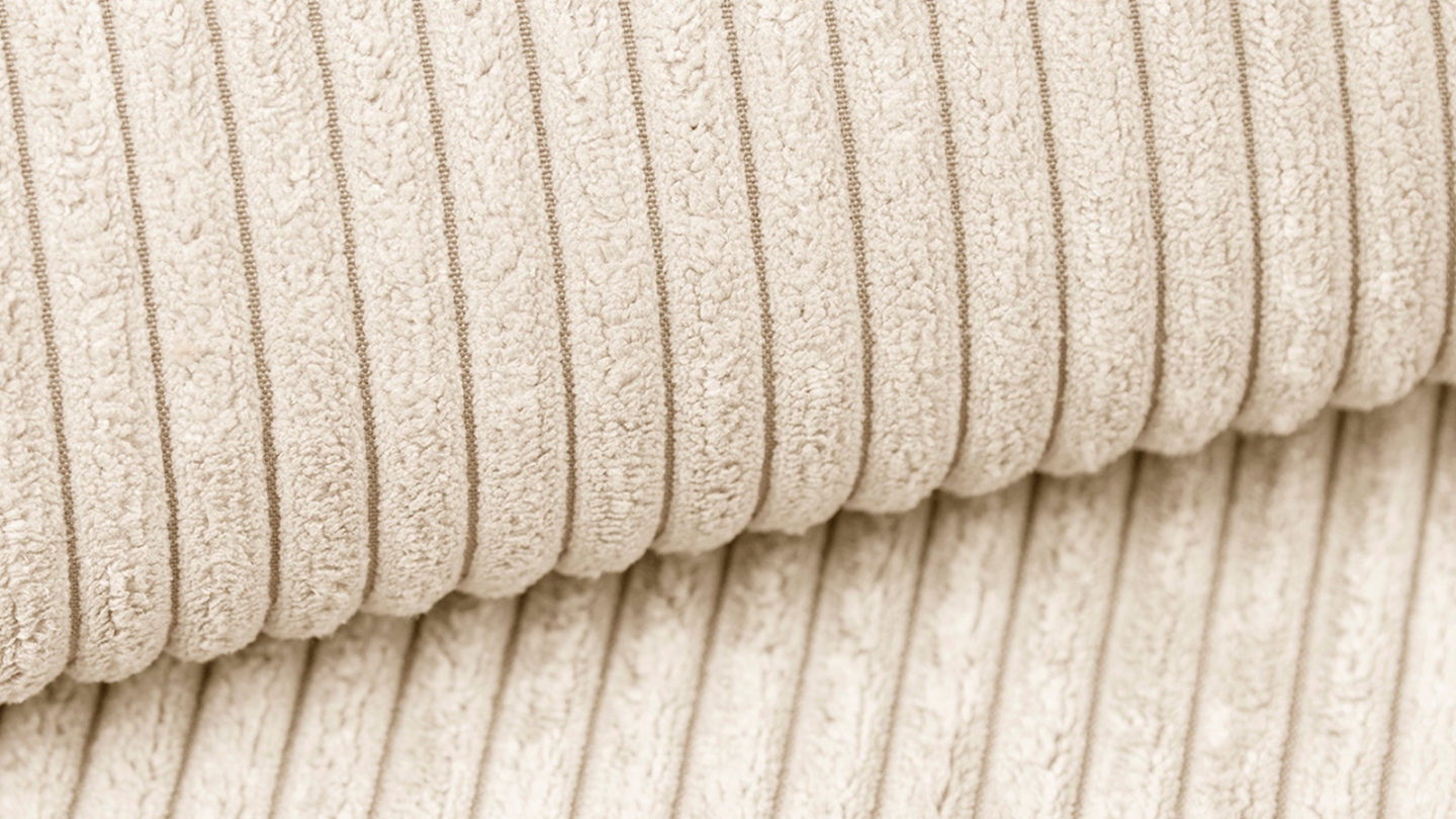 Canapé d'angle à gauche modulable 8 places avec pouf en velours côtelé beige - Harper Mod