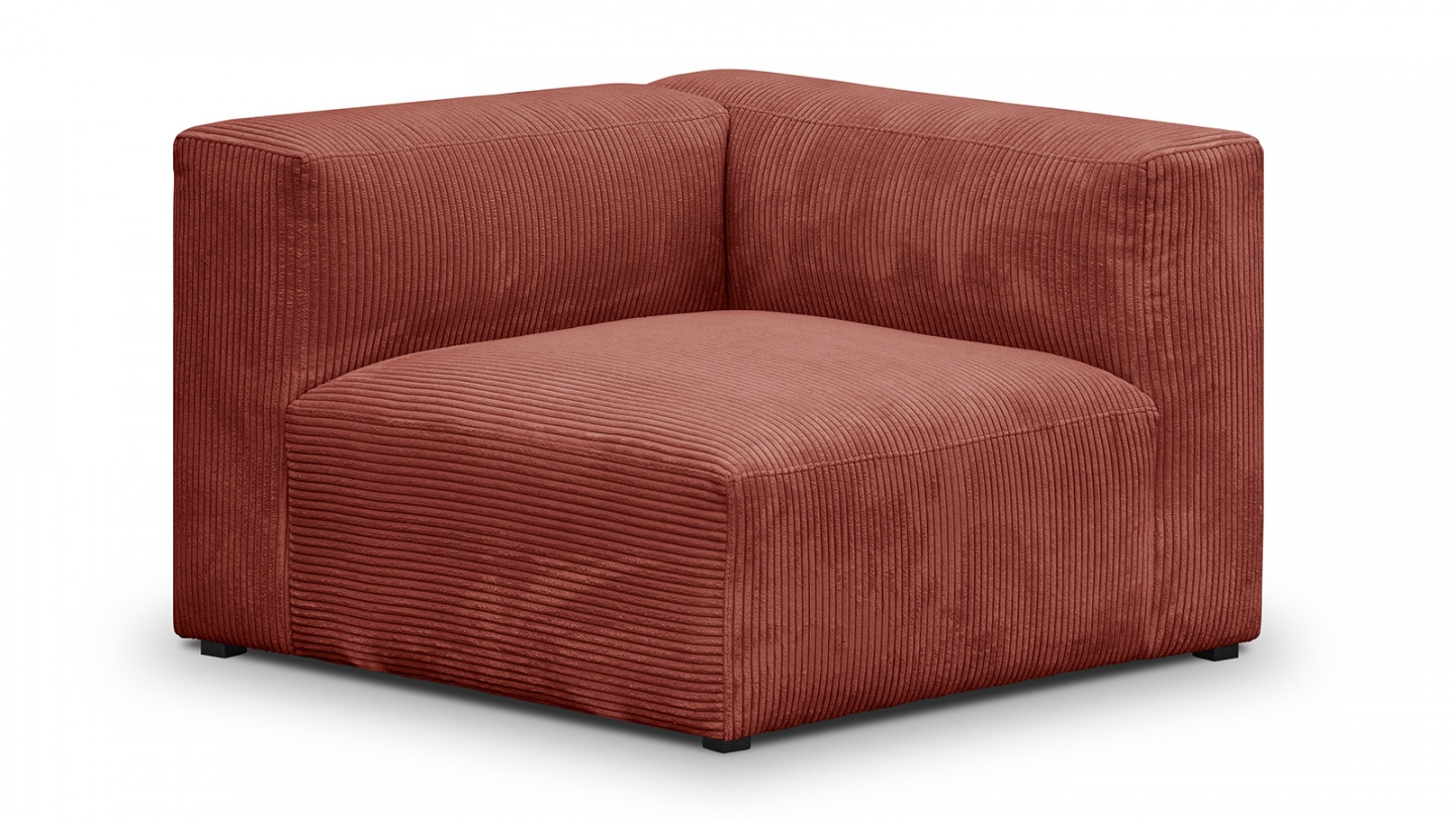 Canapé modulable panoramique 6 places avec méridienne à droite + pouf en velours côtelé rouille - Modulo New Canapé modulable panoramique 6 places avec méridienne à droite + pouf en velours côtelé rouille - Modulo New