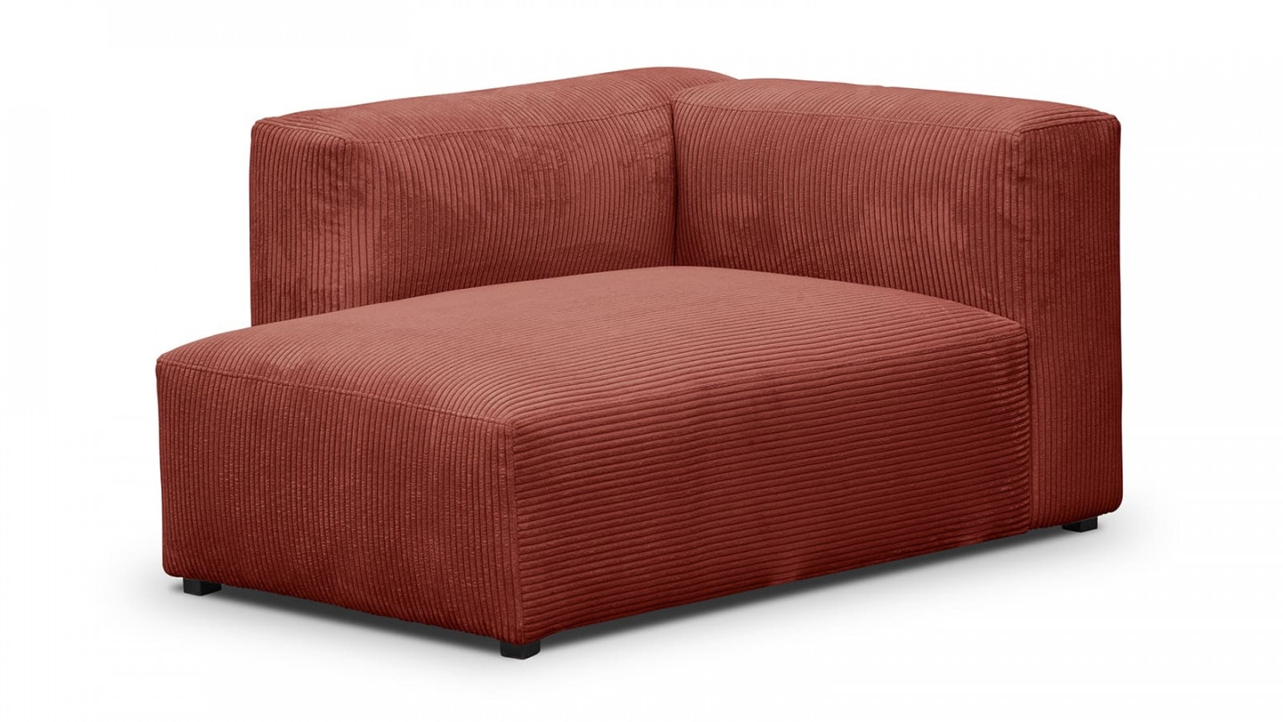 Canapé modulable panoramique 6 places avec méridienne à gauche + pouf en velours côtelé rouille - Modulo New Canapé modulable panoramique 6 places avec méridienne à gauche + pouf en velours côtelé rouille - Modulo New
