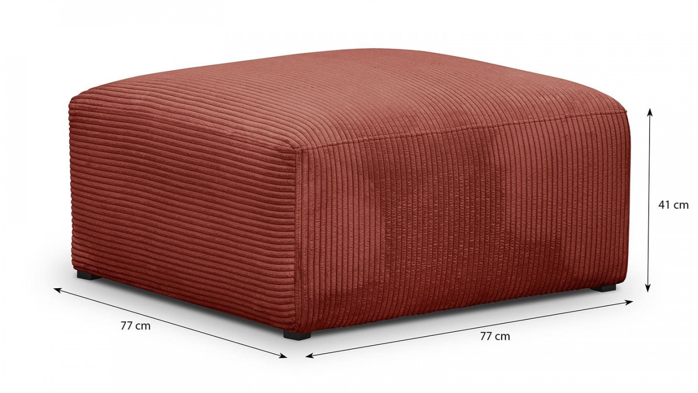 Canapé modulable panoramique 6 places avec méridienne à gauche + pouf en velours côtelé rouille - Modulo New Canapé modulable panoramique 6 places avec méridienne à gauche + pouf en velours côtelé rouille - Modulo New