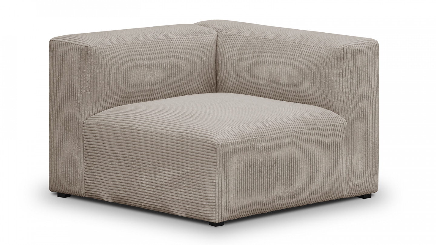 Canapé modulable panoramique 6 places avec méridienne à gauche + pouf en velours côtelé taupe - Modulo New