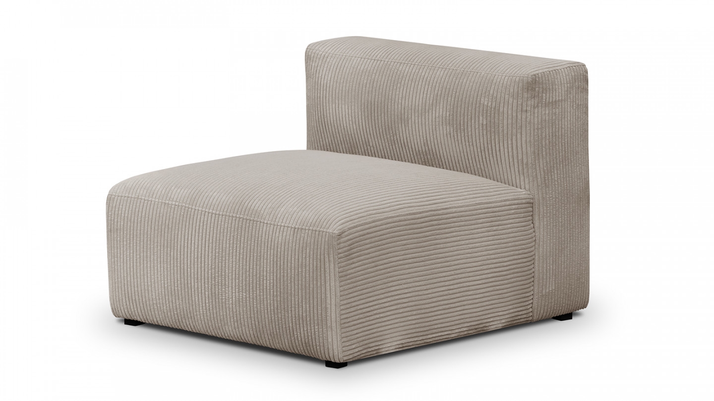 Canapé modulable panoramique 6 places avec méridienne à gauche + pouf en velours côtelé taupe - Modulo New