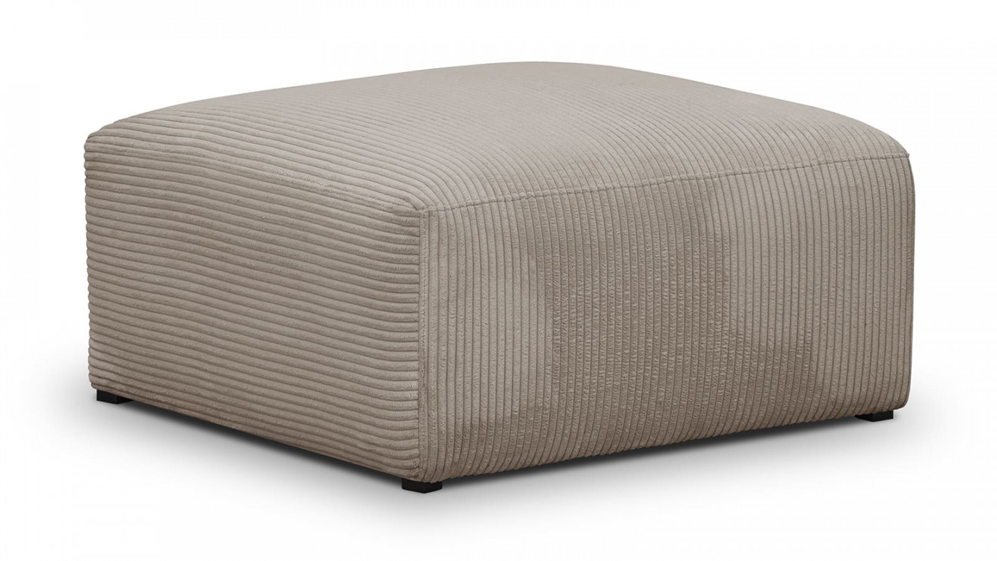Canapé modulable panoramique 6 places avec méridienne à gauche + pouf en velours côtelé taupe - Modulo New