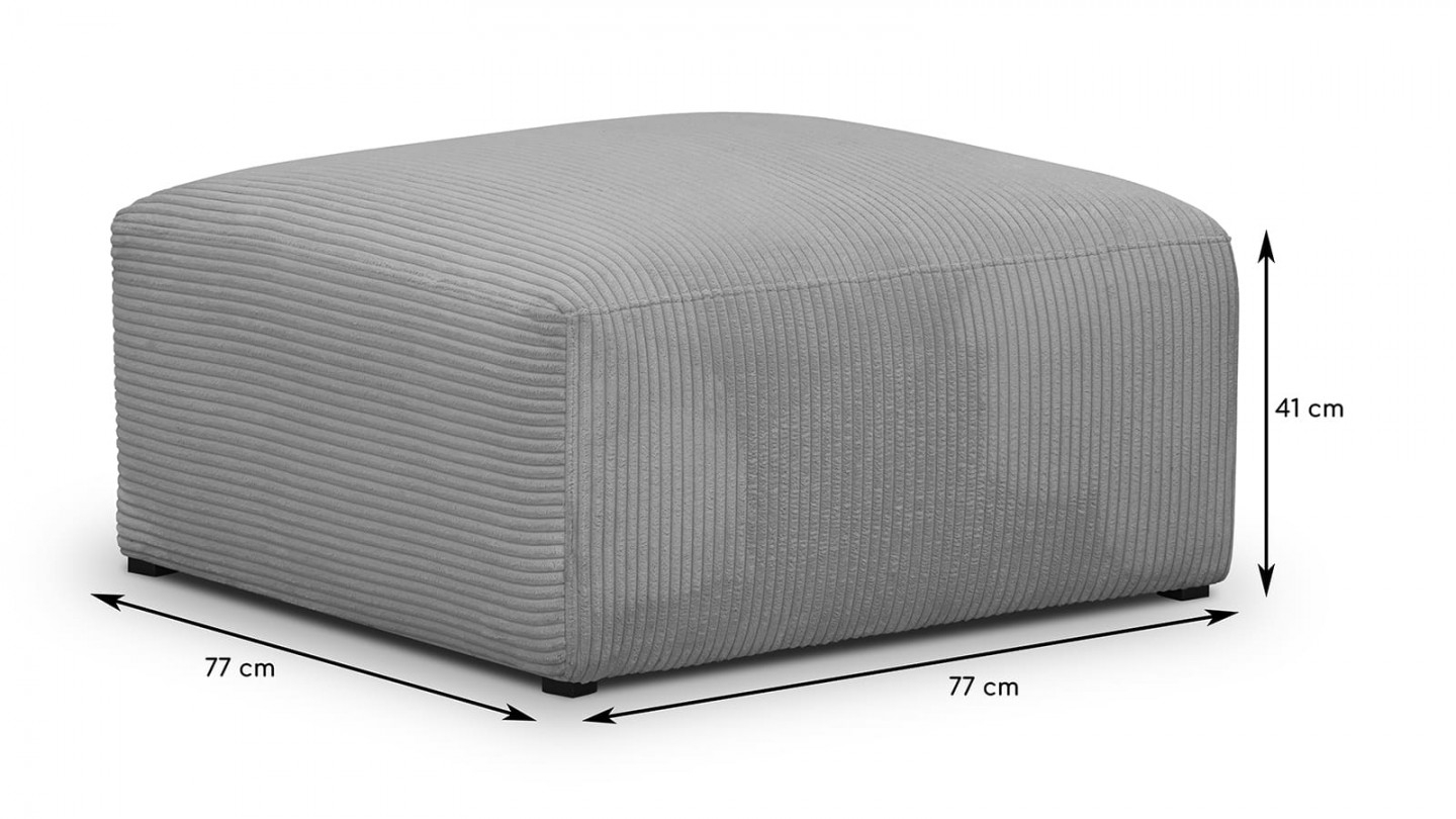 Canapé modulable panoramique 6 places avec méridienne à droite + pouf en velours côtelé gris clair - Modulo New