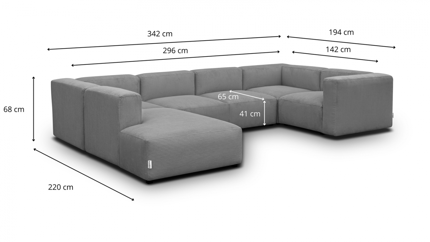 Canapé modulable panoramique 9 places ouvert à gauche en velours côtelé gris clair - Modulo New