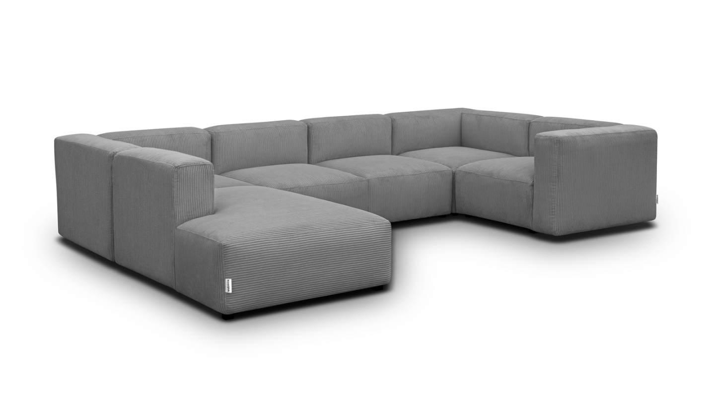 Canapé modulable panoramique 9 places ouvert à gauche en velours côtelé gris clair - Modulo New