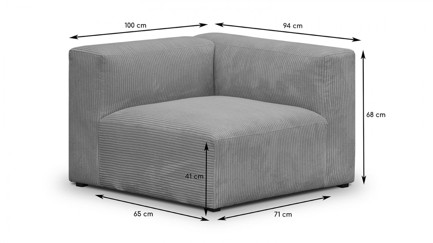 Canapé modulable panoramique 9 places ouvert à droite + pouf en velours côtelé gris clair - Modulo New